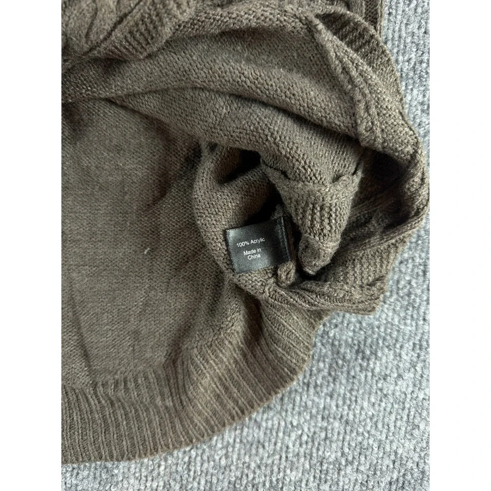 Lane Bryant Brown Cable Knit Trim Curved‎ Hem Sweater Womens 14/16 Crew Neck Top